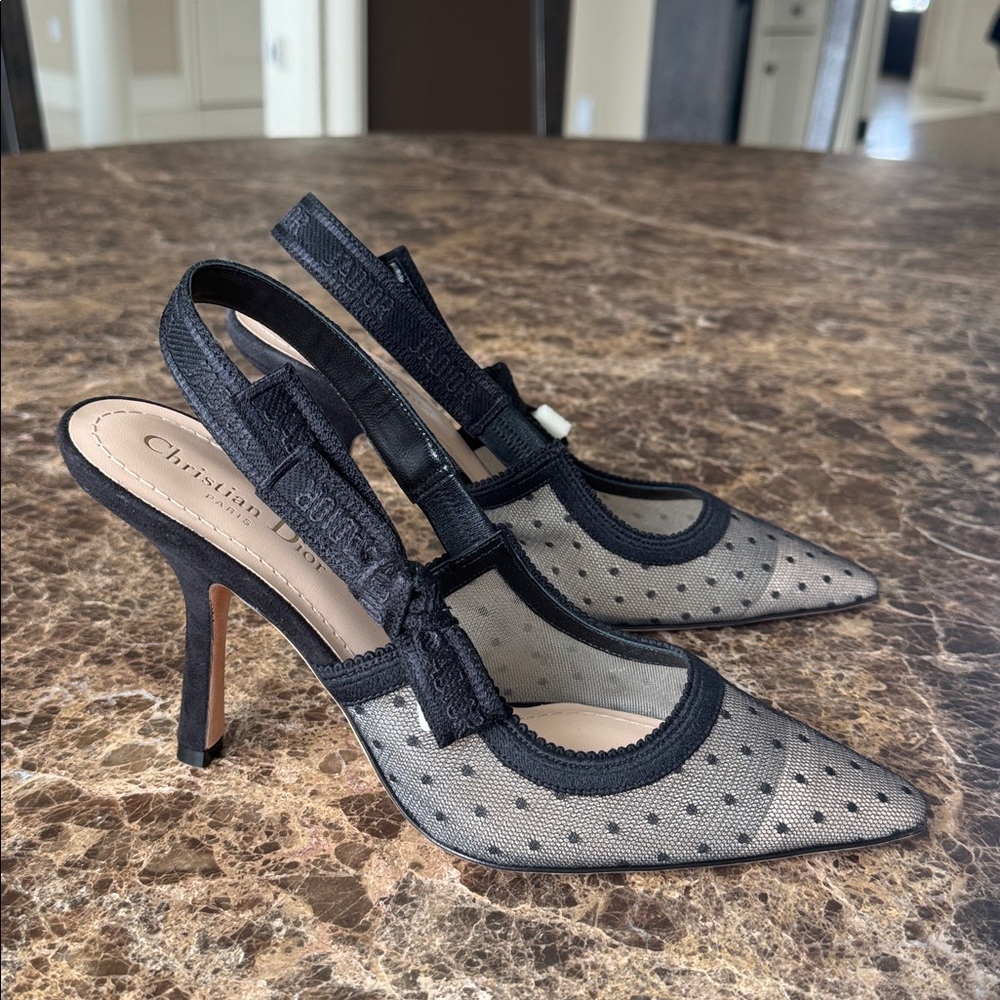 Dior j’adior christian Dior black plumetis mesh pump classic logo strap sz 39.5 - Picture 2 of 12